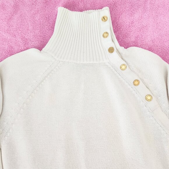 Women's Ralph Lauren White Gold Button Mock Turtleneck Sweater Size XL - Picture 15 of 16